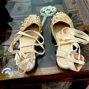Sequin Gold Tie up shoes